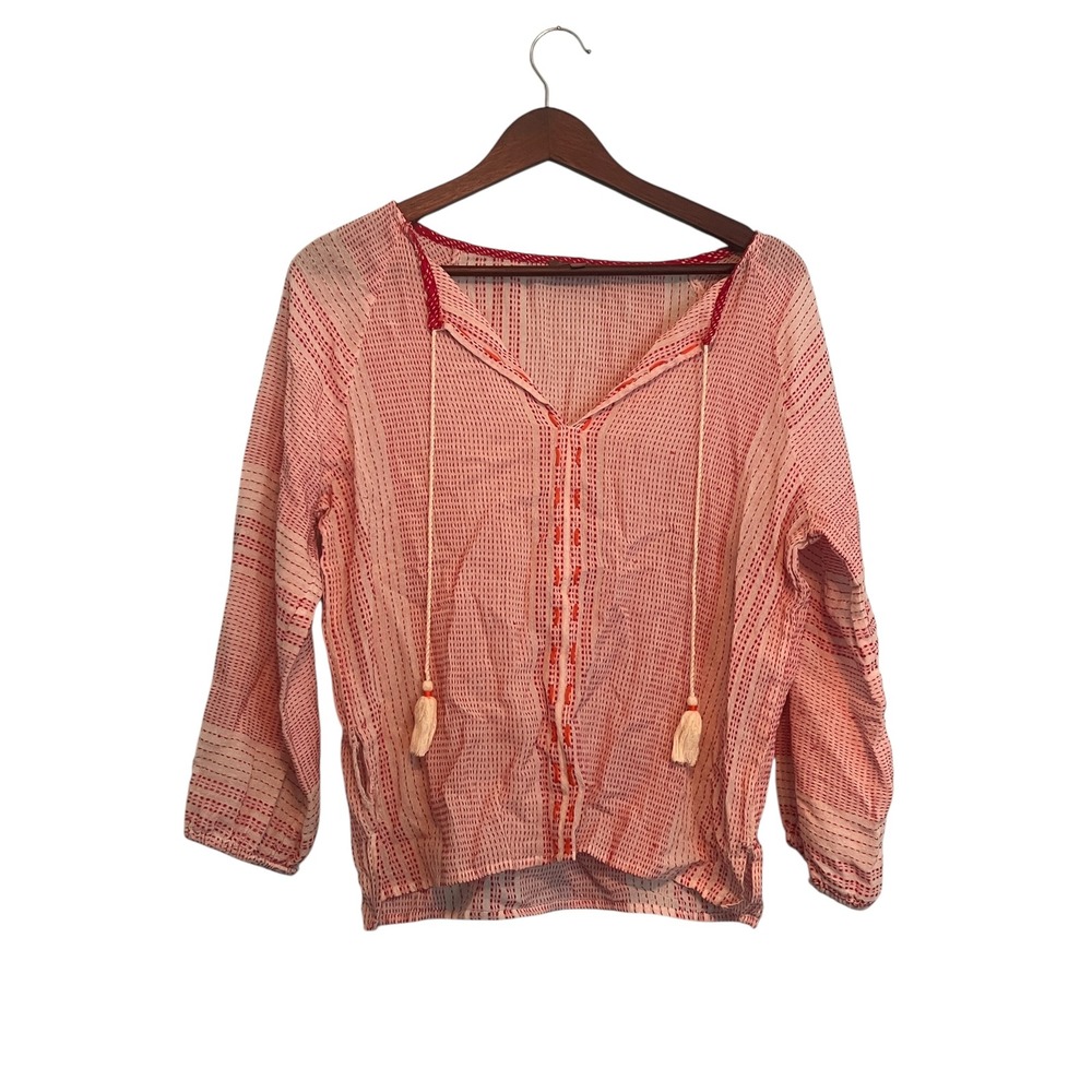 Coastal Cowgirl Prairie Top Lilla P White Red Embroidered M